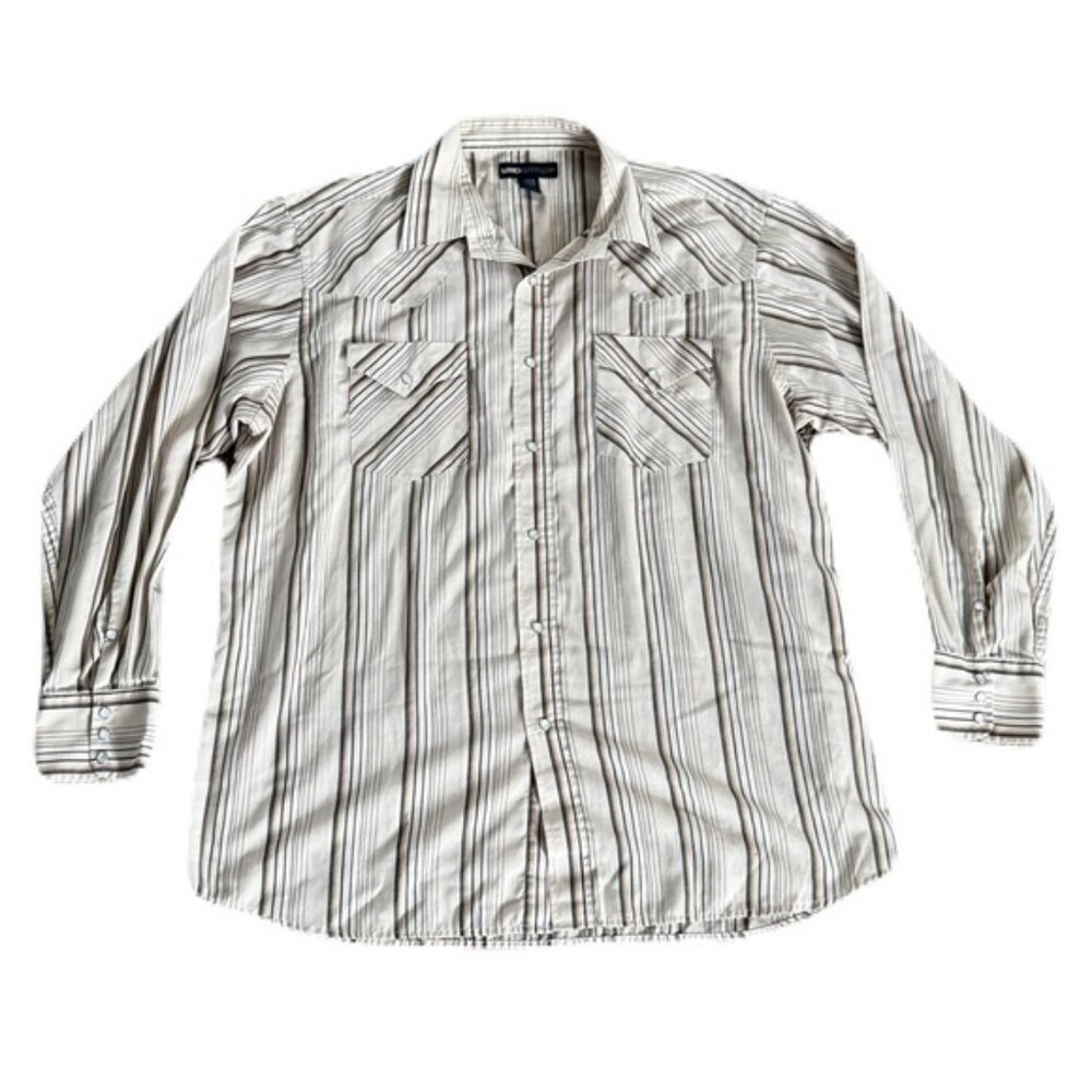 MWG Extra Large Beige Brown Stripe Pearl Snap Western Shirt